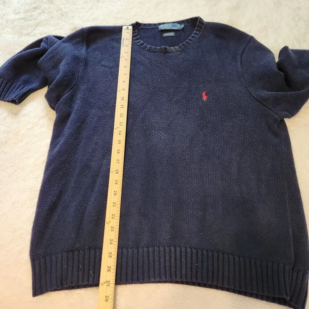 Vintage Polo Ralph Lauren Navy Blue Red Pony L/S Sweater Mens Size XL Hong Kong